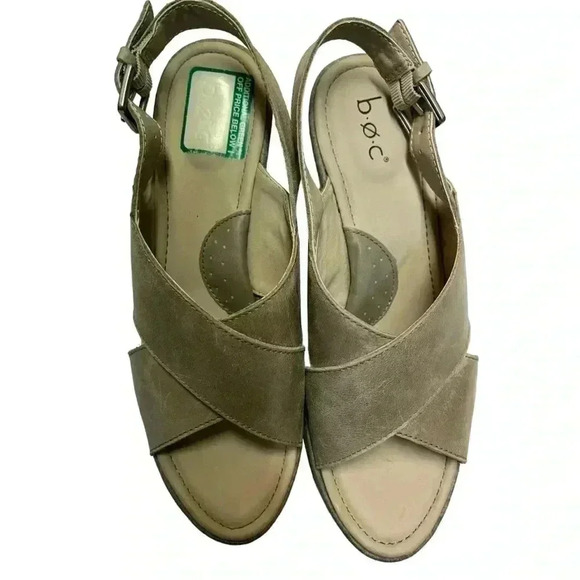 B.O.C. GREY WEDGE WOMEN’S SLINGBACK SANDALS•SIZE 9•GENUINE LEATHER• - Picture 11 of 16